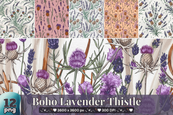 Boho Lavender Thistle Pattern: A Design Asset for Calming Brand Aesthetics
