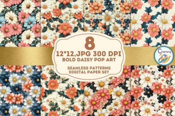 Bold Daisy Pop Art: Seamless Patterns for Vibrant Design