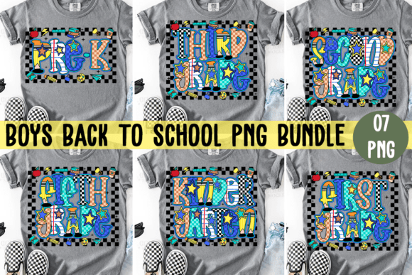 Boy Back to School PNG Bundle: Checkerboard Design Elements