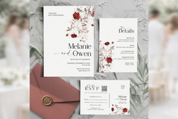 Burgundy Rose Invitation Suite Bd013: A Modern Design Asset