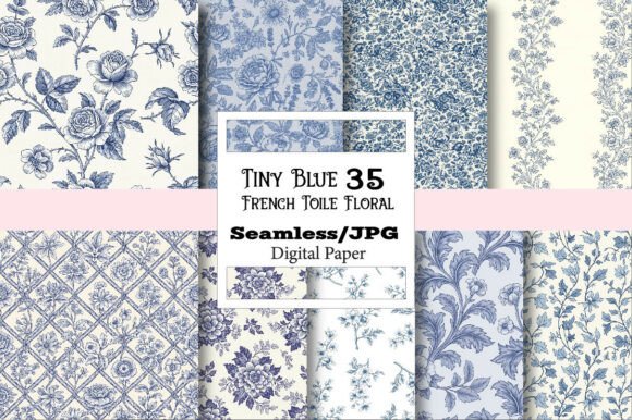 Charming Tiny Blue French Toile Floral Pattern for Designers