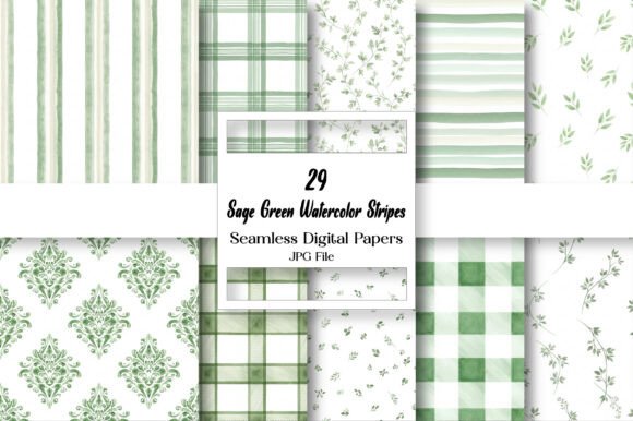 Elevate Designs with Sage Green Watercolor Stripes Digital