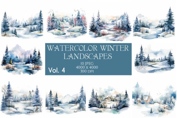 Elevate Projects with Watercolor Winter Landscapes Vol.4