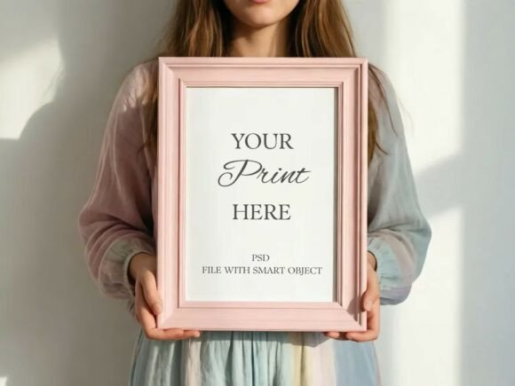 Elevate Your Designs with a Realistic Vertical Pink Frame Mockup
