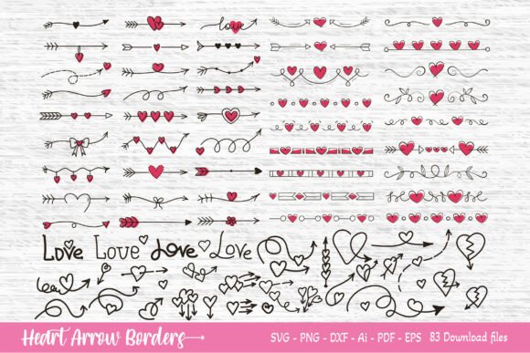 Hand Drawn Heart Arrow Borders SVG for Creative Design