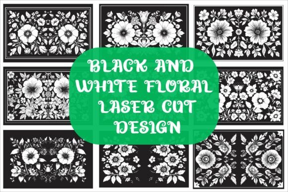 Laser Cut Black Flower Frame Drawing: A Designer's Asset