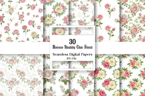 Rococo Shabby Chic Floral Digital Paper: Timeless Elegance