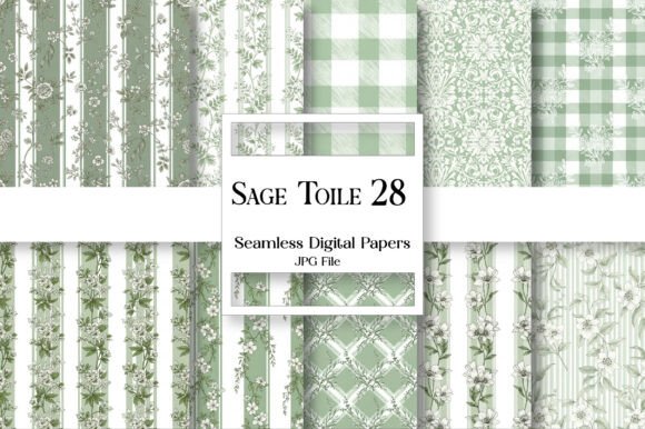 Sage Toile Digital Paper Pack: Vintage French Country Patterns